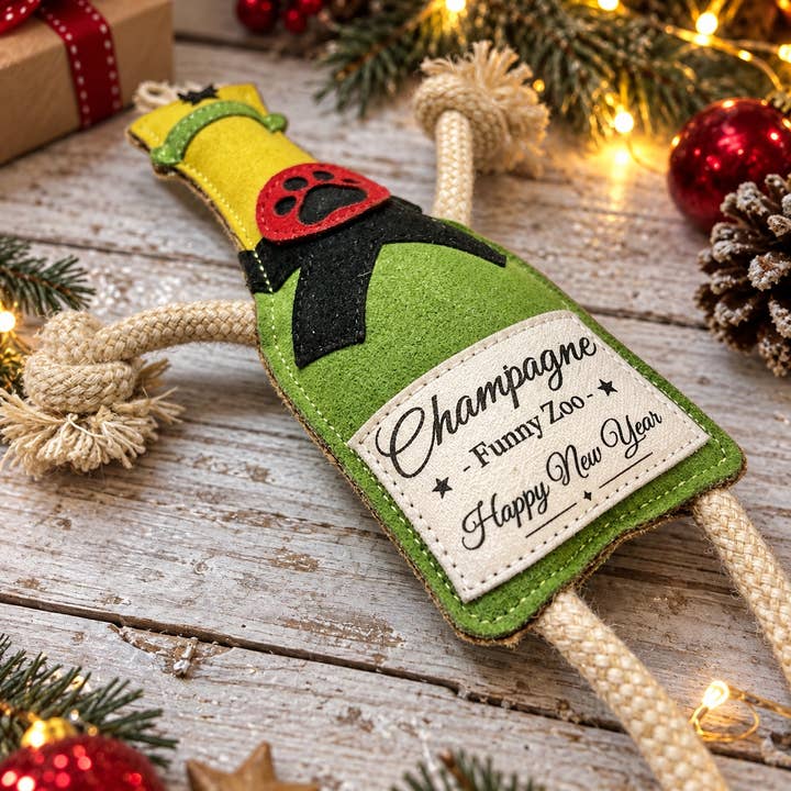 Champagne Happy New Year — jouet en daim · Funny Zoo — Précommande Noël