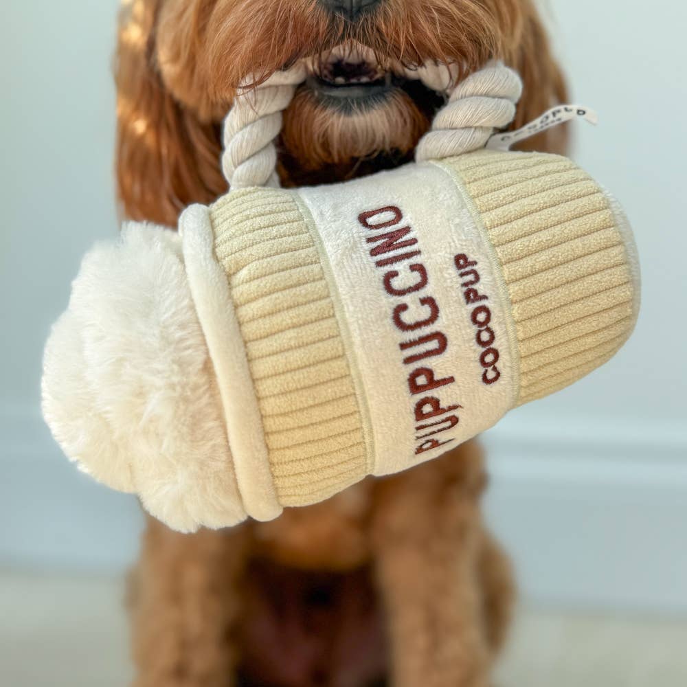 Puppuccino — peluche à friandises · Cocopup London — Précommande Noël