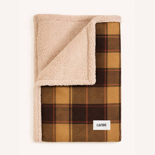 Toia — couverture tartan moutarde — 90 × 65 cm · CAFIDE — Précommande Noël