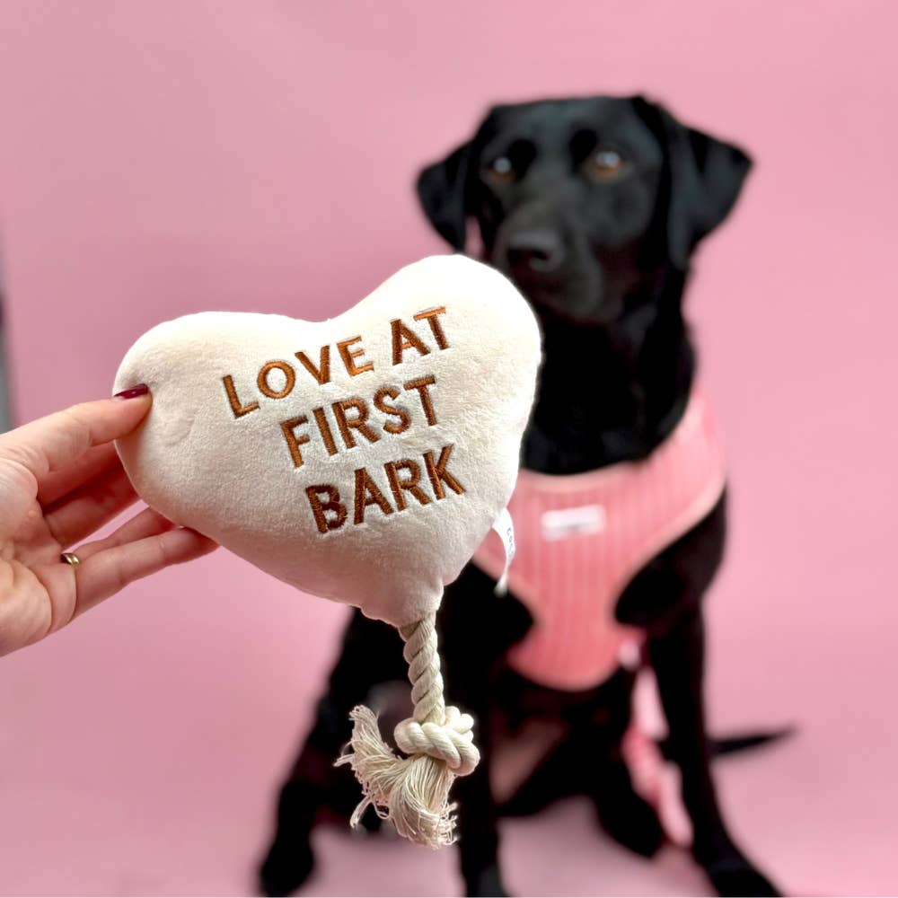 Love at First Bark — cœur en peluche · Cocopup London — Précommande Noël